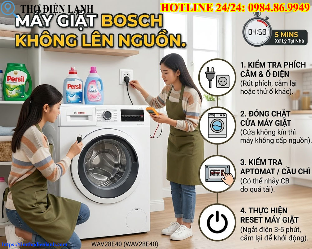 Máy giặt Bosch không lên nguồn