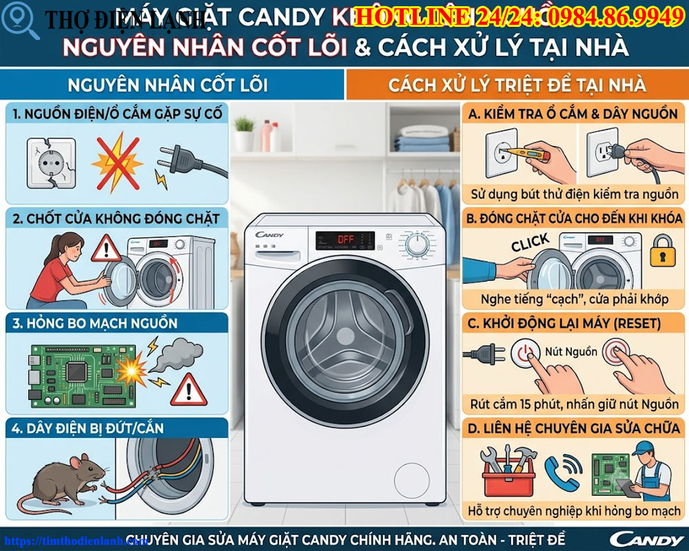 Máy giặt Candy không lên nguồn