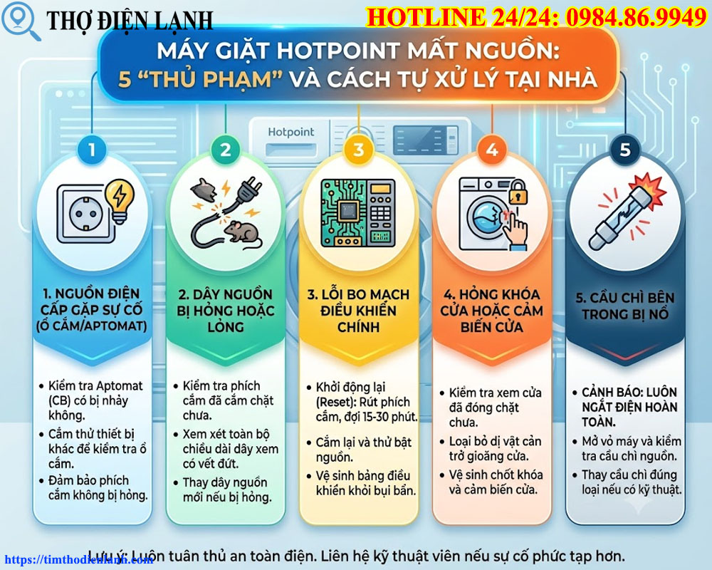 Máy giặt Hotpoint mất nguồn