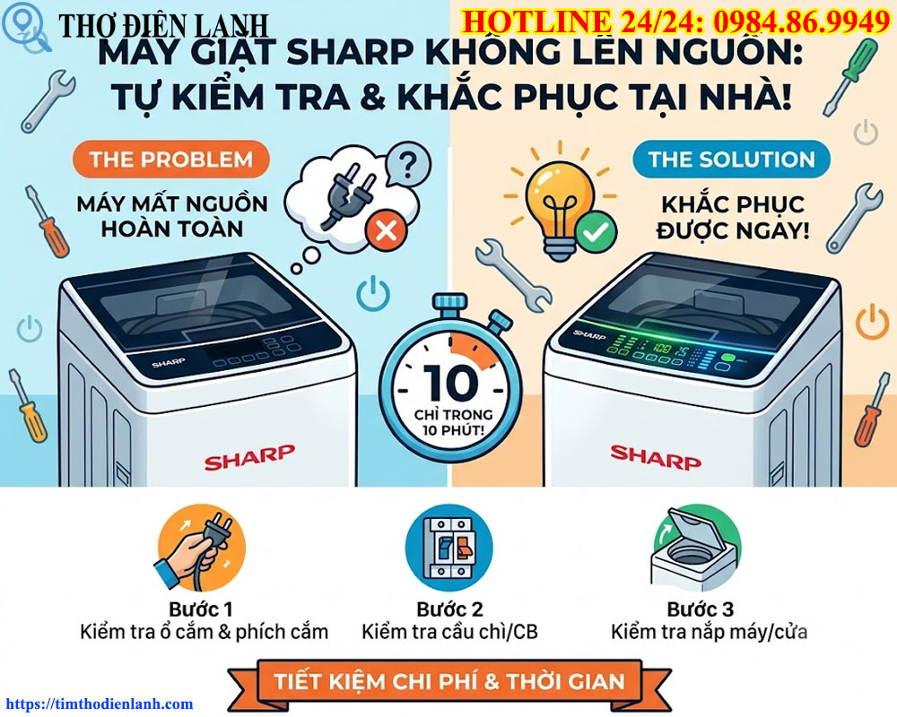Máy giặt Sharp không lên nguồn