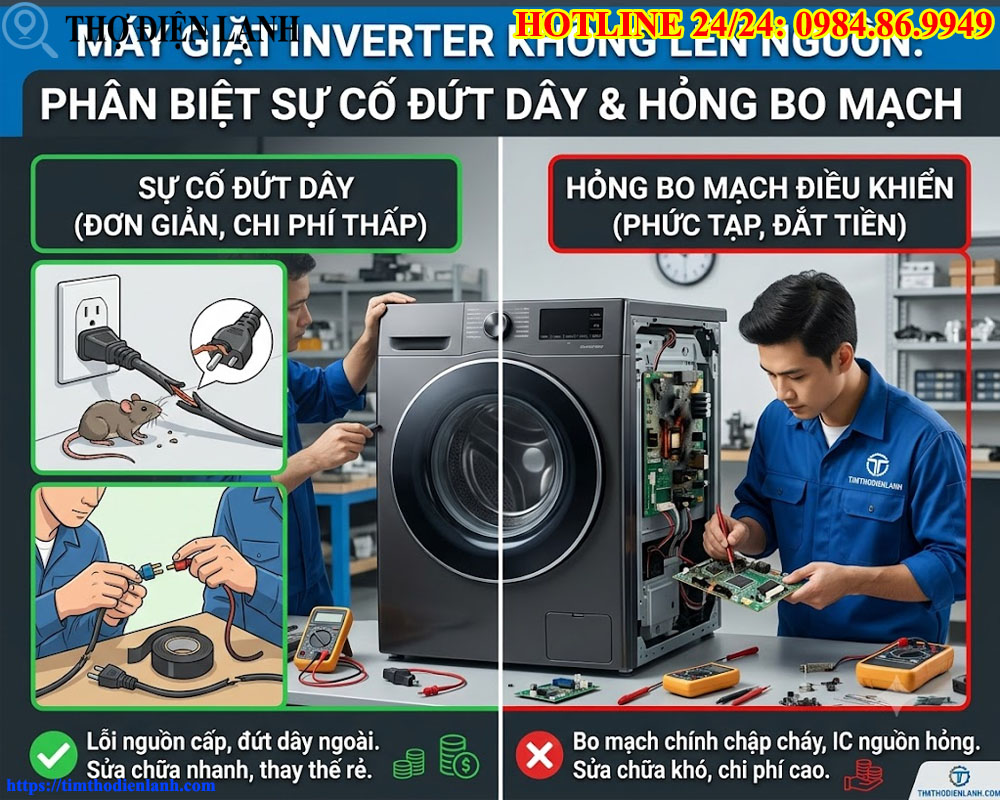 Máy giặt biến tần Inverter không lên nguồn