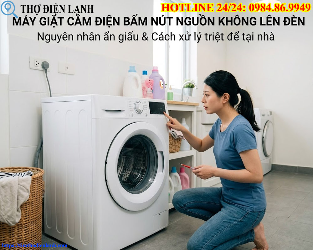 Máy giặt cắm điện bấm nút nguồn không lên đèn