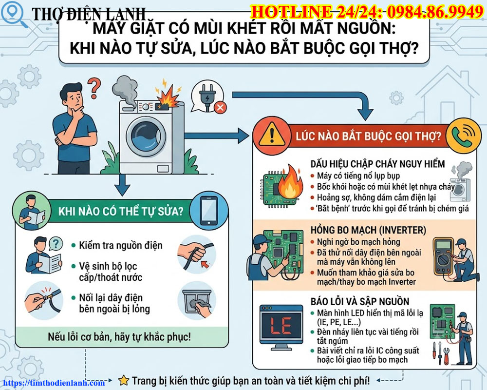 Máy giặt có mùi khét rồi mất nguồn