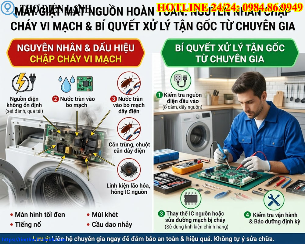 Máy giặt mất nguồn hoàn toàn