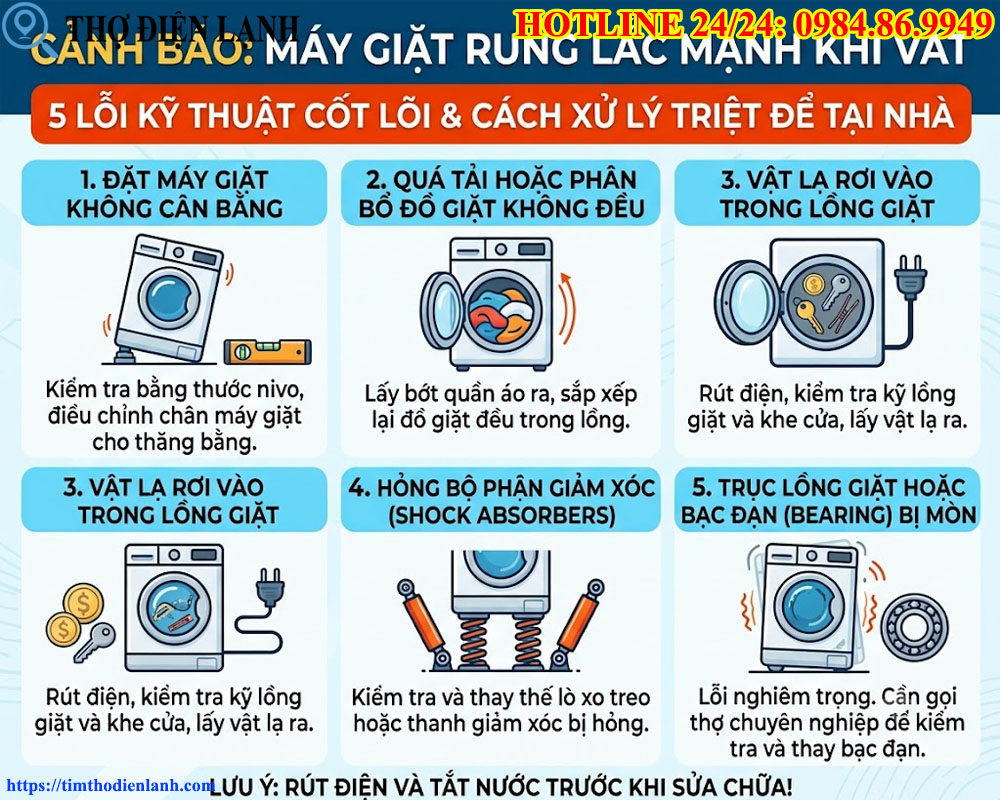 Máy giặt rung lắc mạnh khi vắt