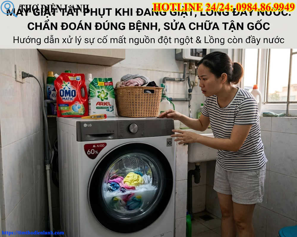 Máy giặt tắt phụt khi đang giặt, lồng đầy nước