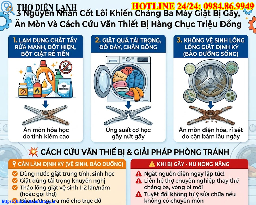 Nguyên Nhân Cốt Lõi Khiến Chảng Ba Máy Giặt Bị Gãy