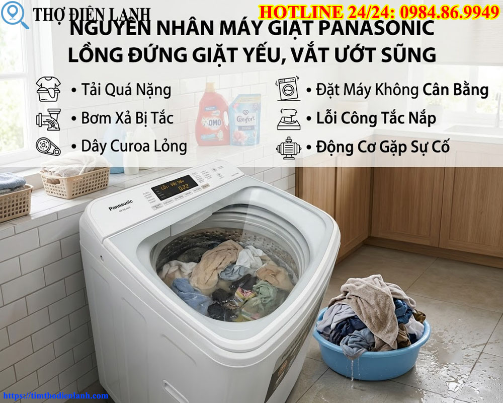 Nguyên nhân máy giặt Panasonic lồng đứng giặt yếu