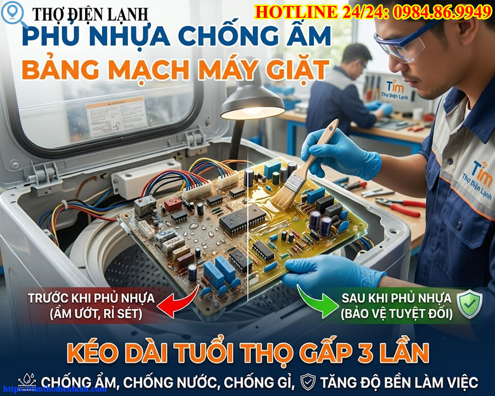 Phủ Nhựa Chống Ẩm Bảng Mạch Máy Giặt