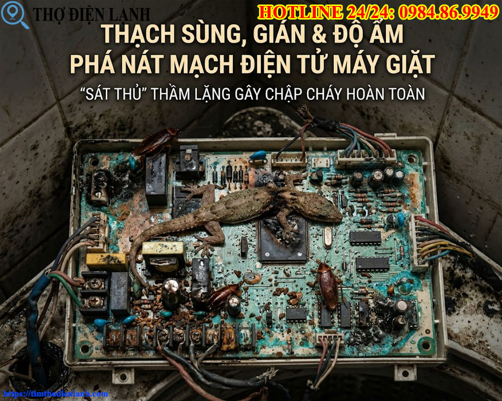 Thạch sùng, gián và độ ẩm phá nát mạch điện tử máy giặt