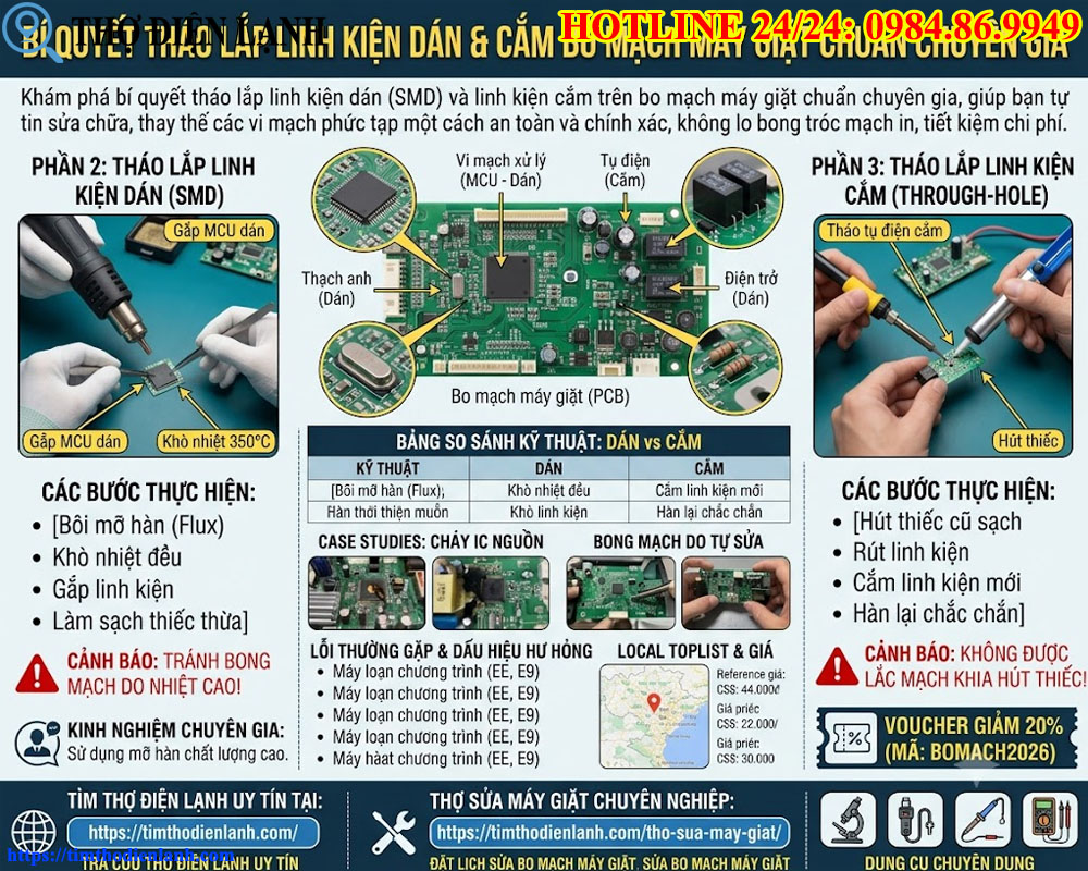 Tháo Lắp Linh Kiện Dán Và Cắm Trên Bo Mạch Máy Giặt