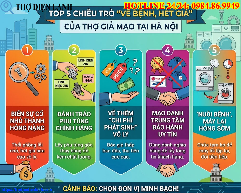 Top 5 chiêu trò vẽ bệnh, hét giá của thợ sửa máy giặt mạo danh tại Hà Nội