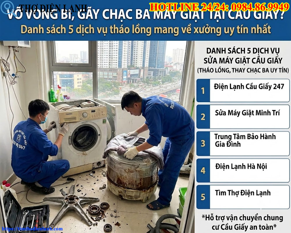 Vỡ vòng bi, gãy chạc ba máy giặt tại Cầu Giấy