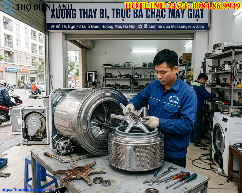 Xưởng thay bi, trục ba chạc máy giặt tại Hoàng Mai, Linh Đàm