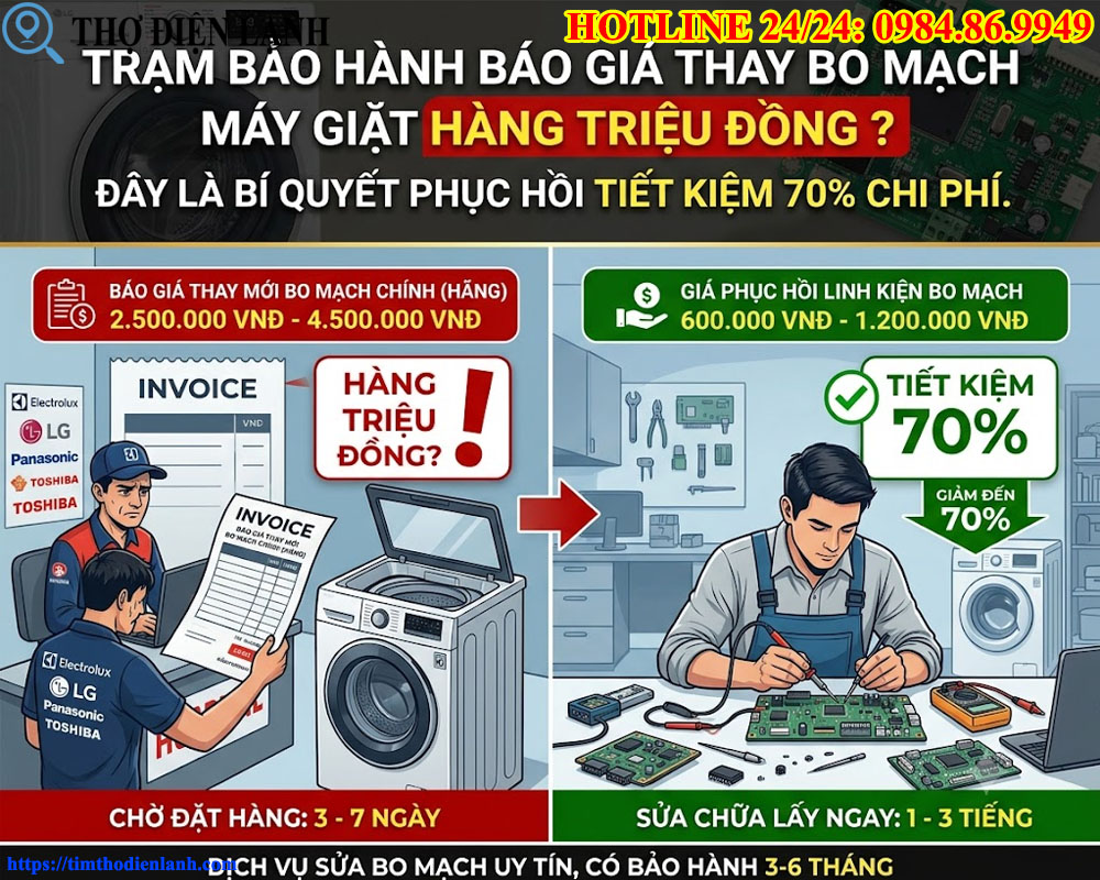 bảo hành báo giá thay bo mạch máy giặt