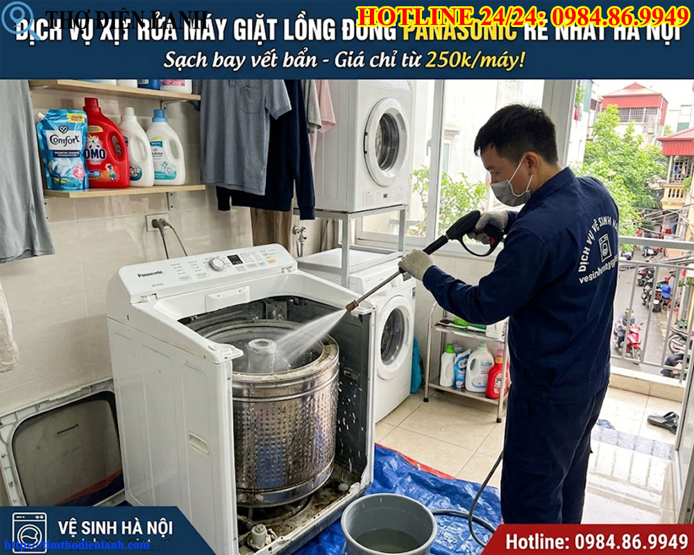dịch vụ xịt rửa máy giặt lồng đứng Panasonic rẻ nhất Hà Nội