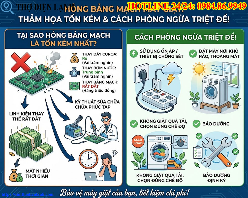hỏng bảng mạch máy giặt
