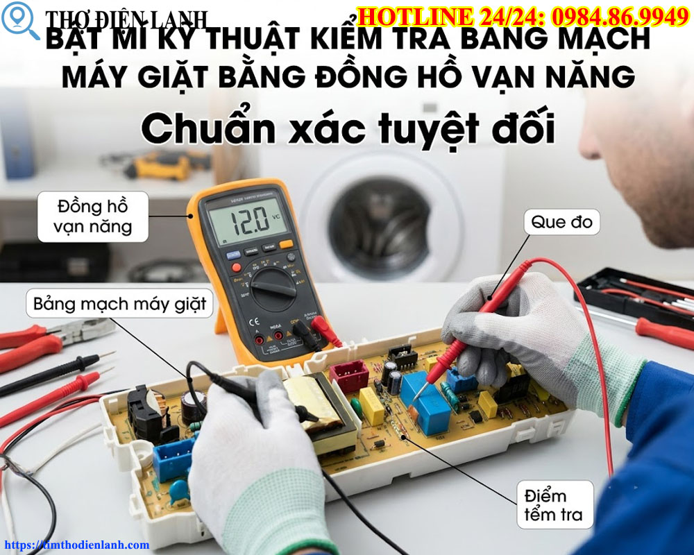 kiểm tra bảng mạch máy giặt bằng đồng hồ vạn năng