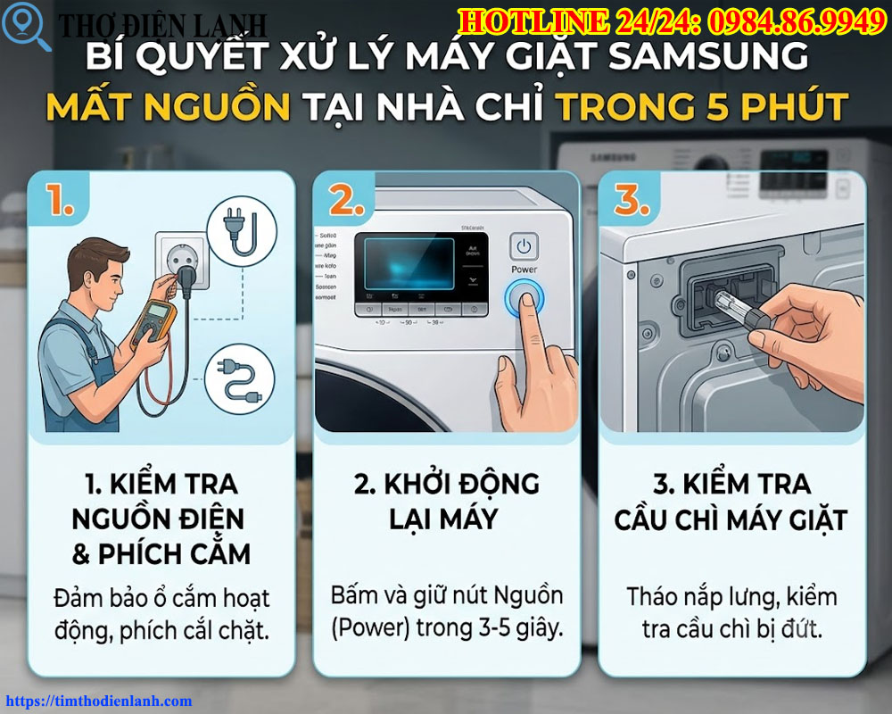 máy giặt Samsung mất nguồn