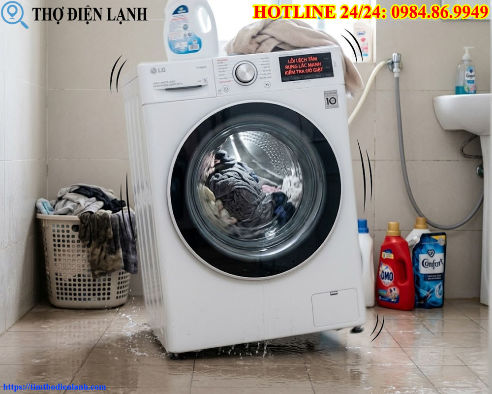 máy giặt bị lệch tâm và đập lồng