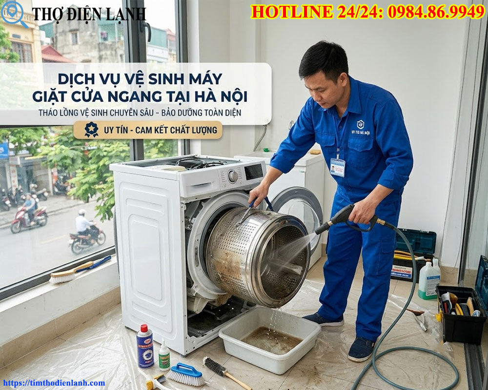 tháo vệ sinh bảo dưỡng máy giặt cửa ngang tại Hà Nội