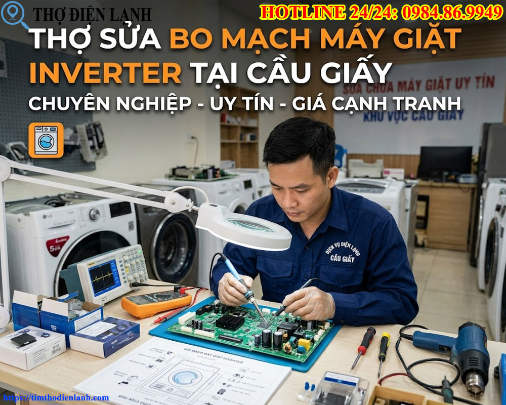 thợ tháo lắp, sửa bo mạch máy giặt Inverter tại Cầu Giấy