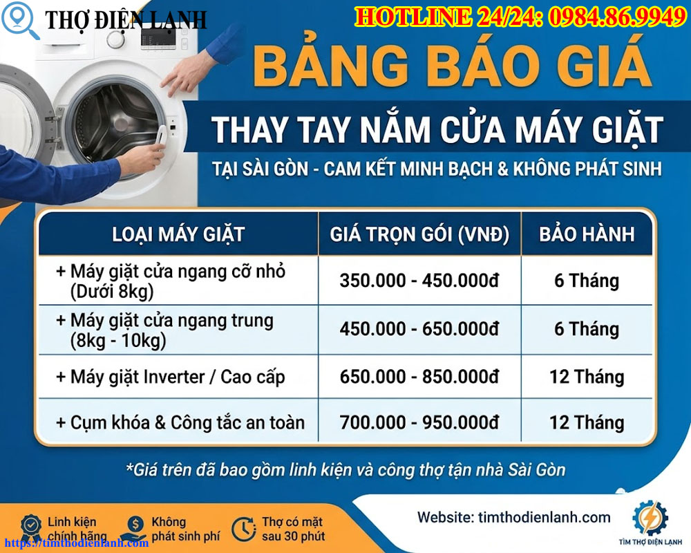 Bảng Báo Giá Chi Phí Thay Tay Nắm Cửa Máy Giặt Tại Sài Gòn