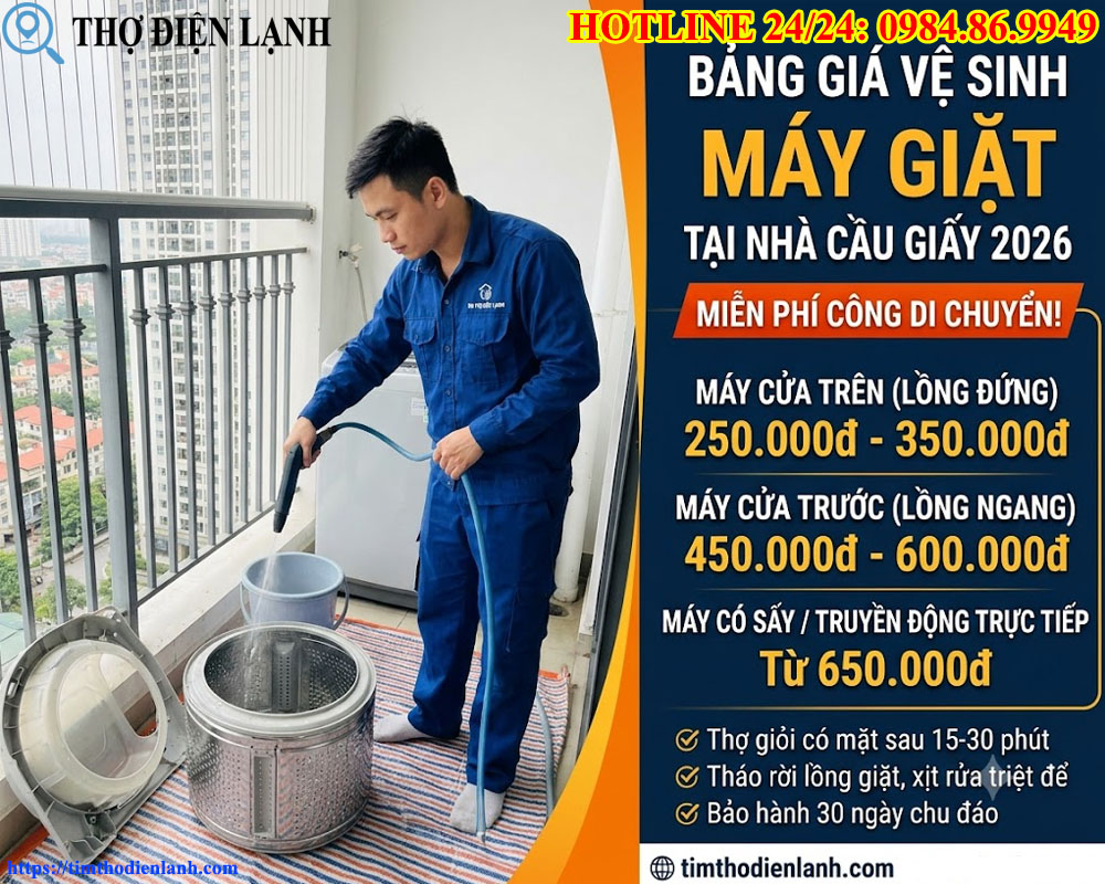 Bảng Giá Vệ Sinh Máy Giặt Tại Nhà Cầu Giấy