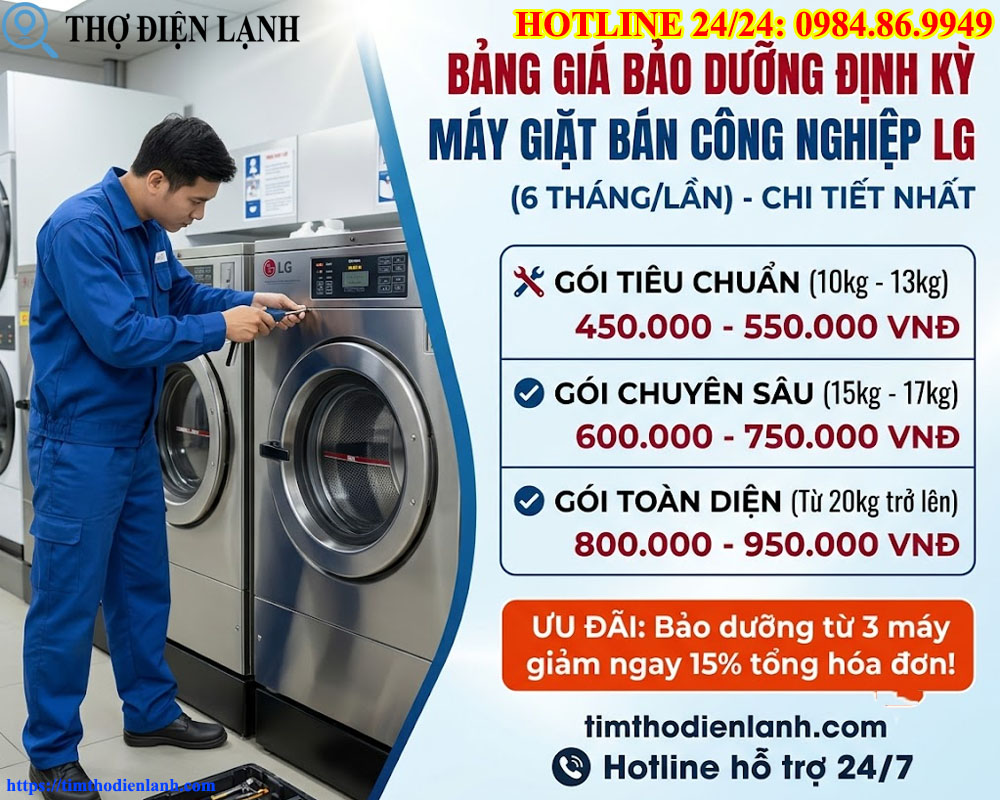 Bảng giá bảo dưỡng định kỳ máy giặt bán công nghiệp LG