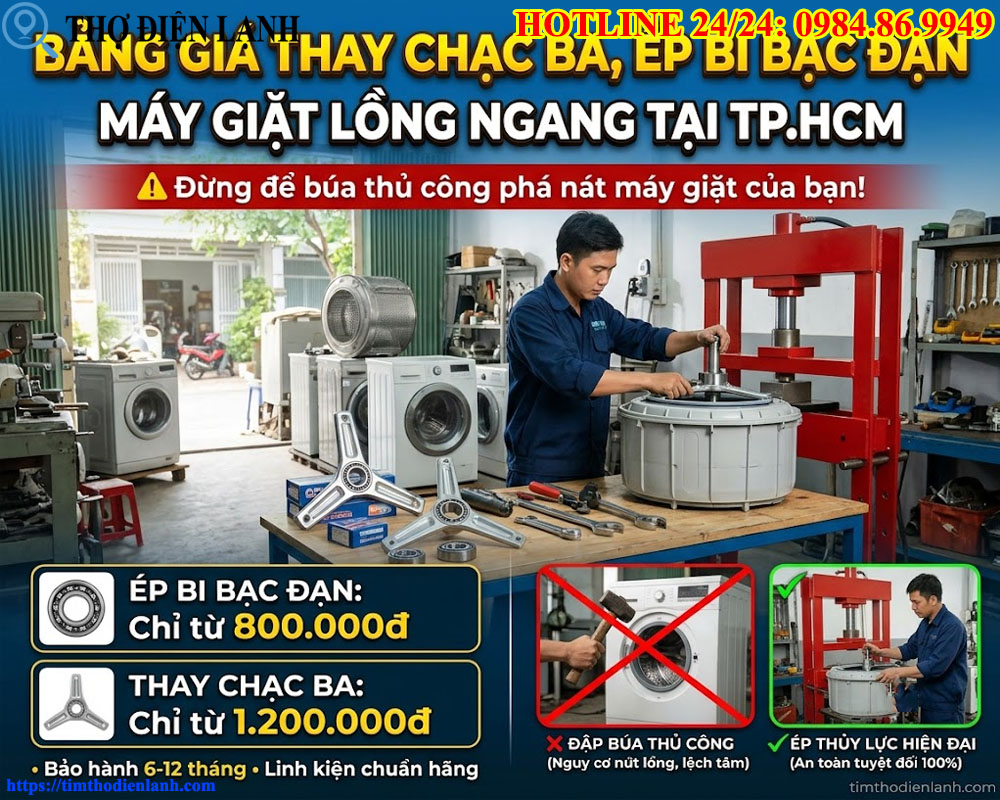 Bảng giá thay chạc ba, ép bi bạc đạn máy giặt lồng ngang TP.HCM