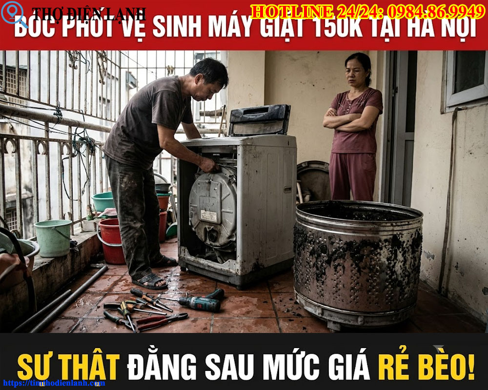 Bóc phốt quảng cáo vệ sinh máy giặt 150k tại Hà Nội