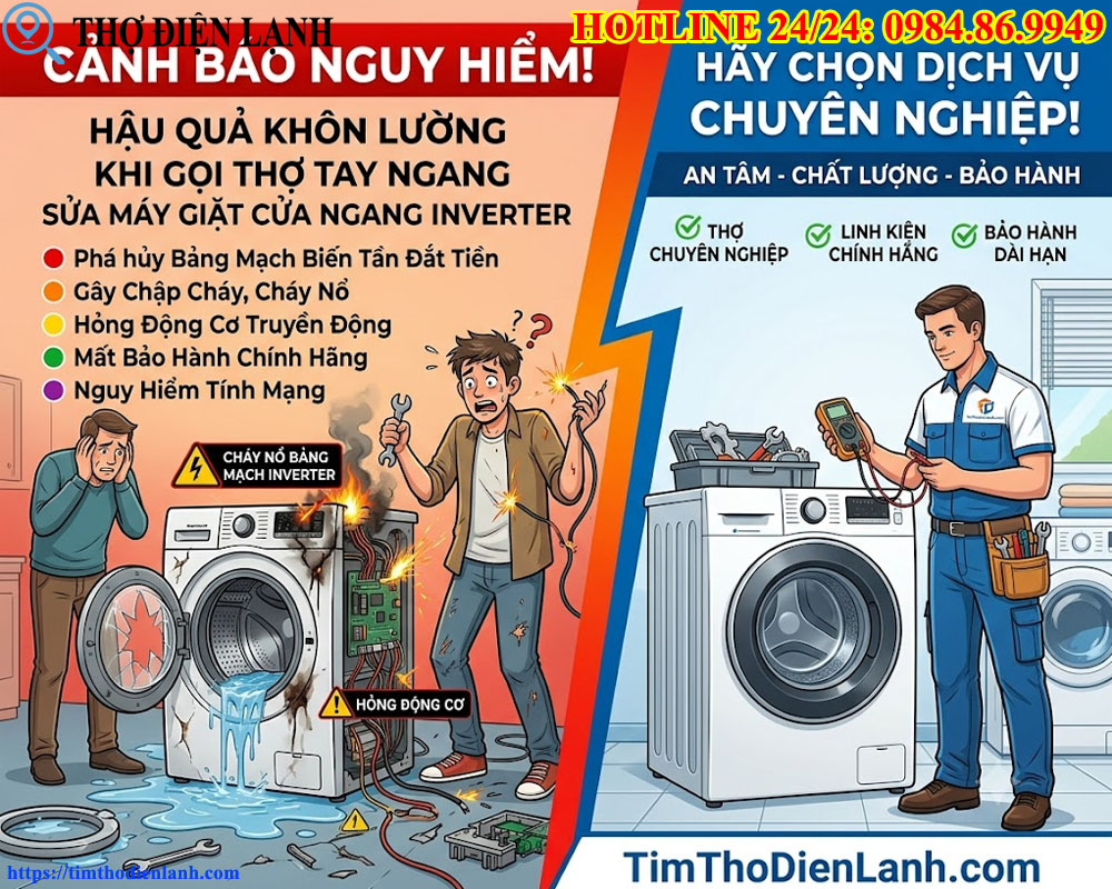 Cảnh Báo Khi Gọi Thợ Không Chuyên Sửa Máy Giặt Cửa Ngang Biến Tần