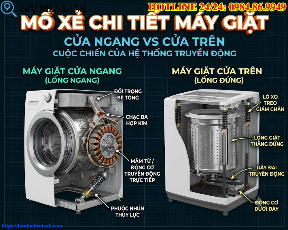 Chi Tiết Máy Giặt Cửa Ngang Và Cửa Trên Cuộc Chiến Của Hệ Thống Truyền Động