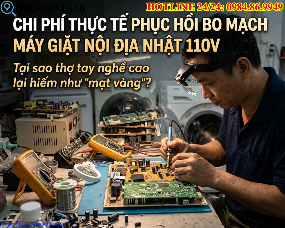 Chi phí thực tế khi phục hồi bo mạch máy giặt nội địa Nhật 110 Vôn