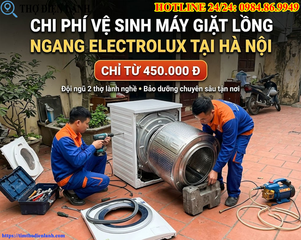 Chi phí vệ sinh máy giặt lồng ngang Electrolux tại Hà Nội