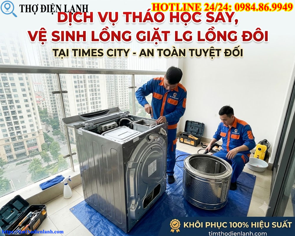 Dịch Vụ Tháo Hộc Sấy, Vệ Sinh Lồng Giặt LG Lồng Đôi Tại Times City An Toàn
