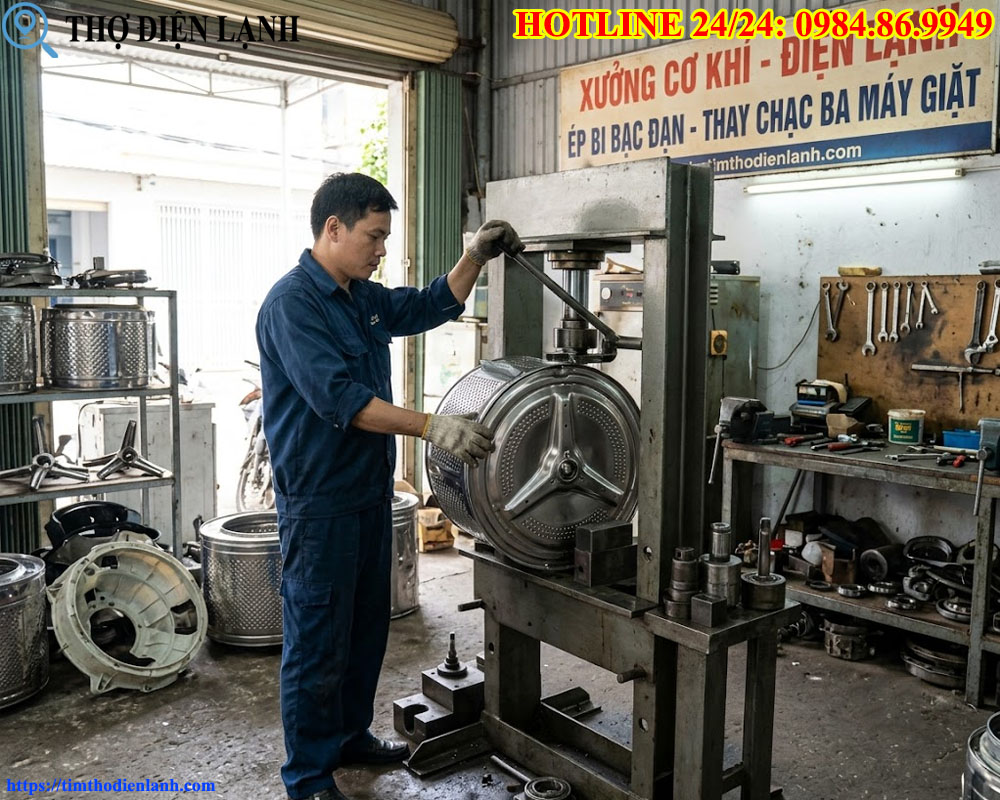 Ép Bi Bạc Đạn, Thay Chạc Ba Máy Giặt Bằng Thủy Lực