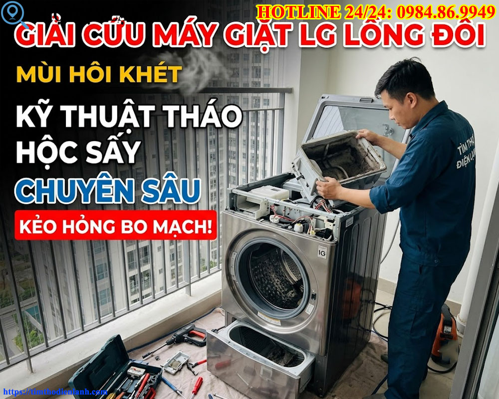 Giải Cứu Máy Giặt LG Lồng Đôi Mùi Hôi Khét