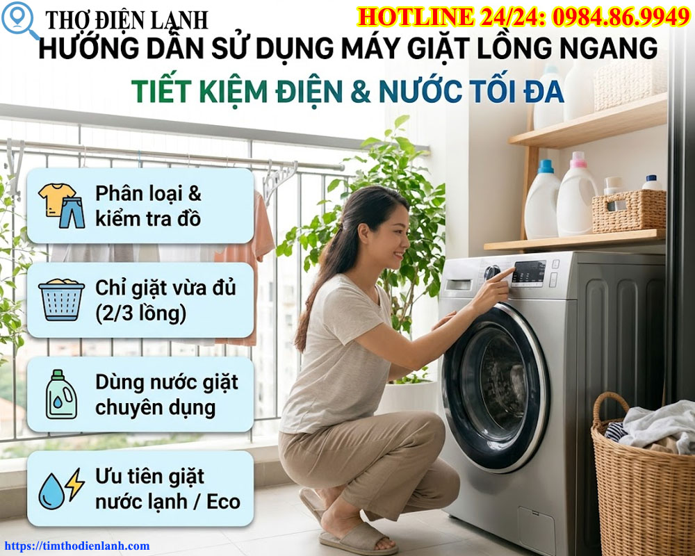 Hướng dẫn sử dụng máy giặt lồng ngang tiết kiệm điện nước tối đa