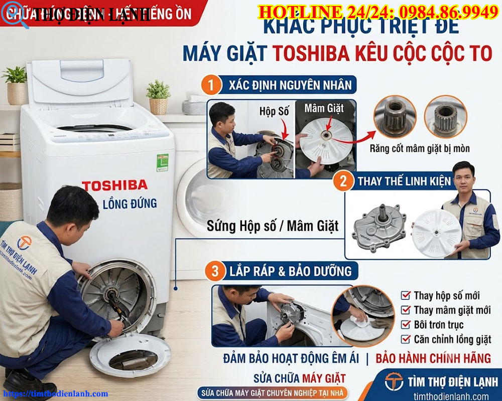 Khắc phục triệt để máy giặt Toshiba lồng đứng kêu cộc cộc to