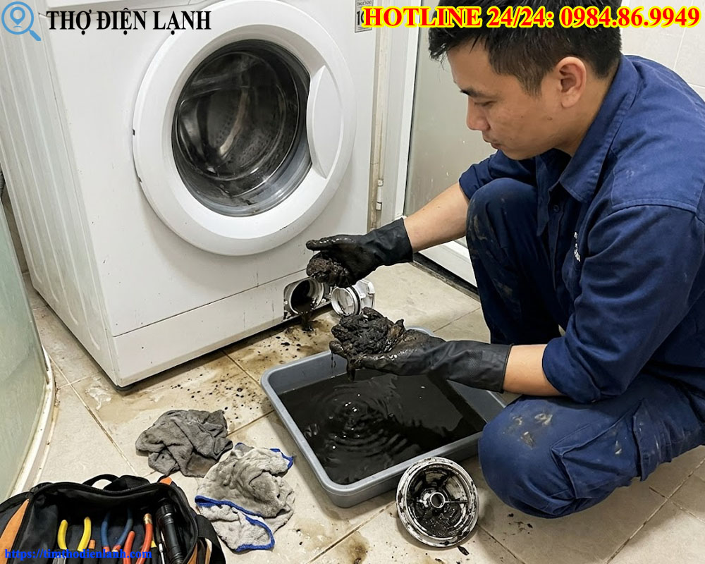 Lỗi tắc bơm xả máy giặt do viên tẩy lồng