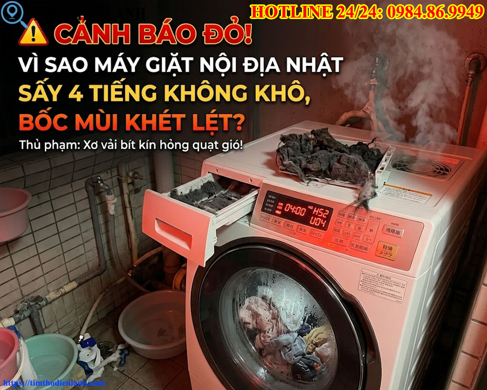 Máy Giặt Nội Địa Nhật Sấy 4 Tiếng Không Khô, Bốc Mùi Khét Lẹt