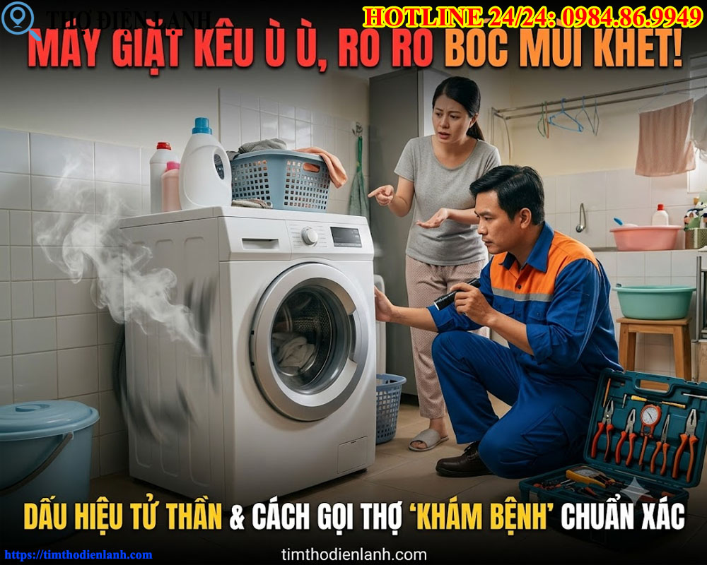 Máy giặt kêu ù ù, ro ro bốc mùi khét