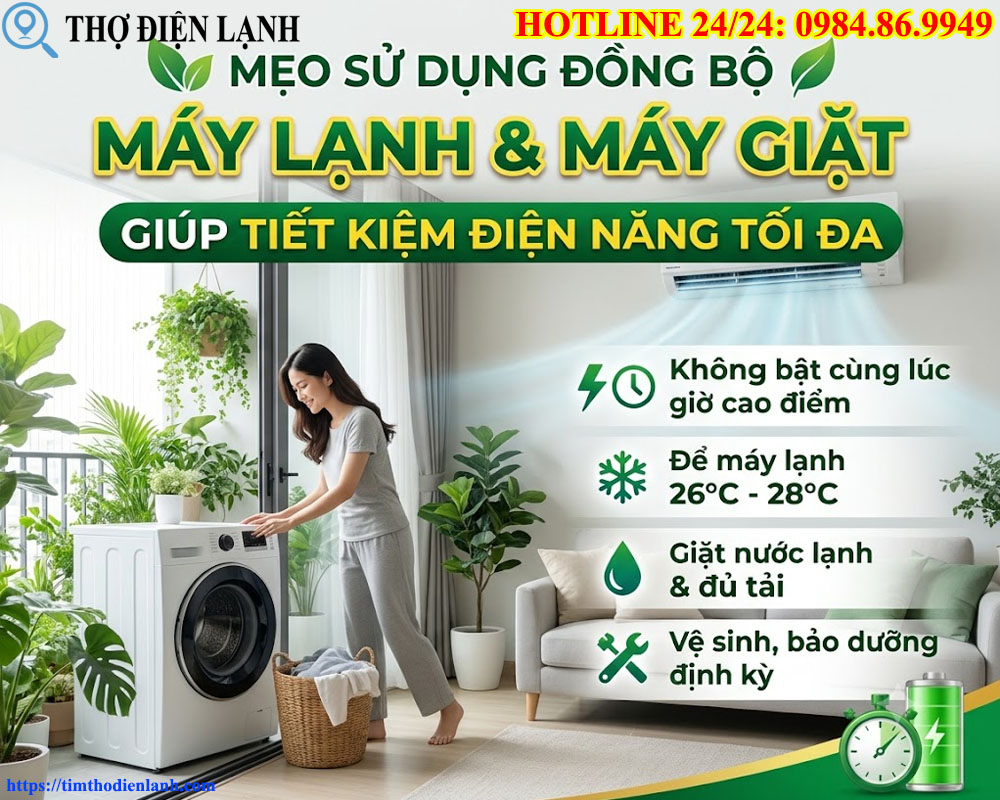 Mẹo sử dụng đồng bộ máy lạnh máy giặt giúp tiết kiệm điện năng