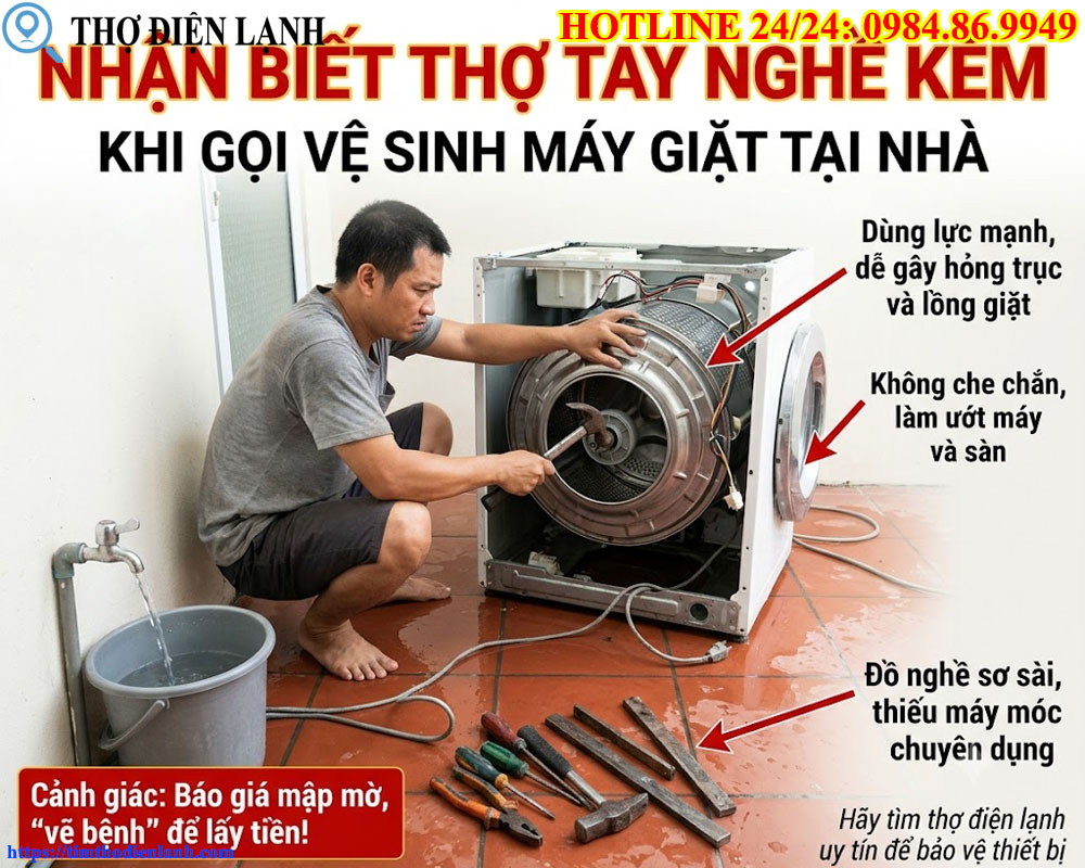 Nhận biết thợ tay nghề kém khi gọi vệ sinh máy giặt tại nhà