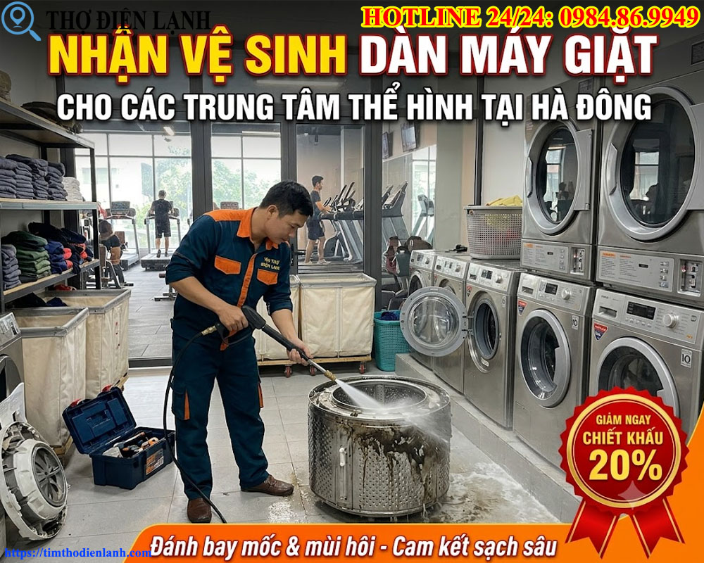 Nhận vệ sinh dàn máy giặt bốc mùi cho các trung tâm thể hình tại Hà Đông