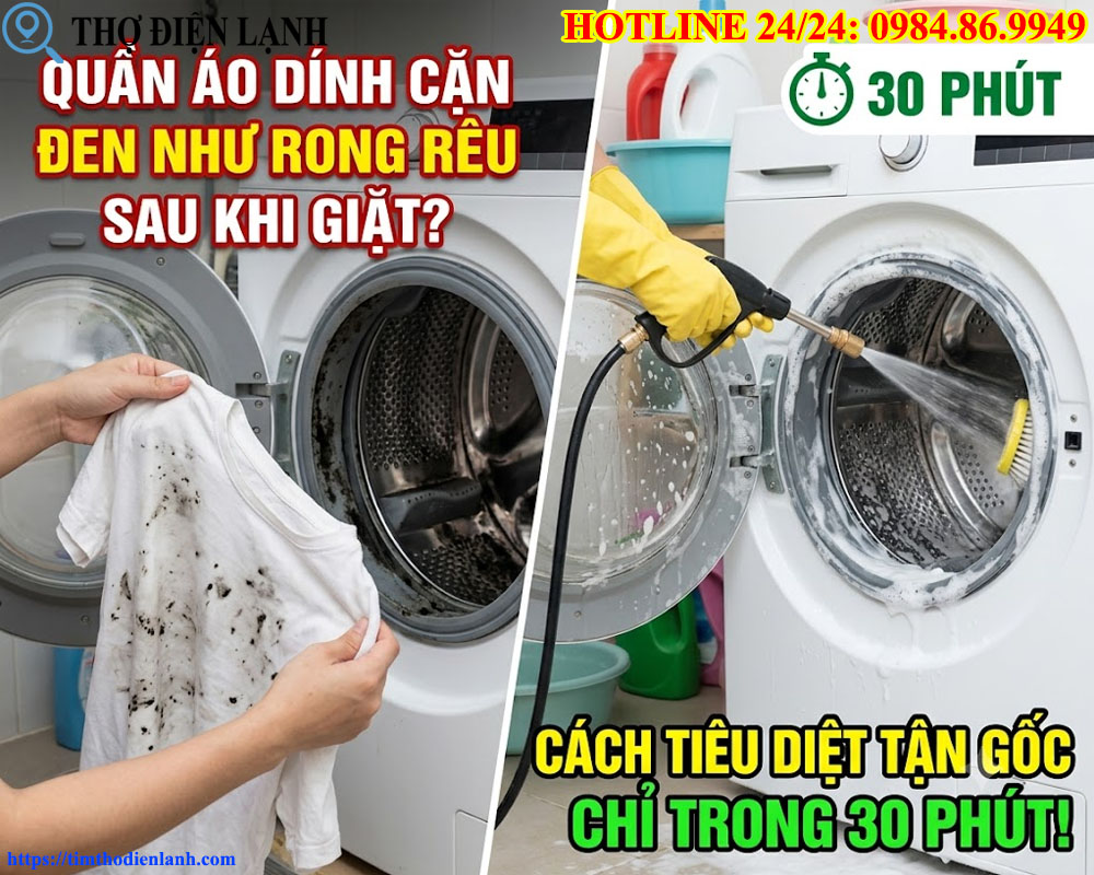 Quần áo dính cặn đen như rong rêu sau khi giặt