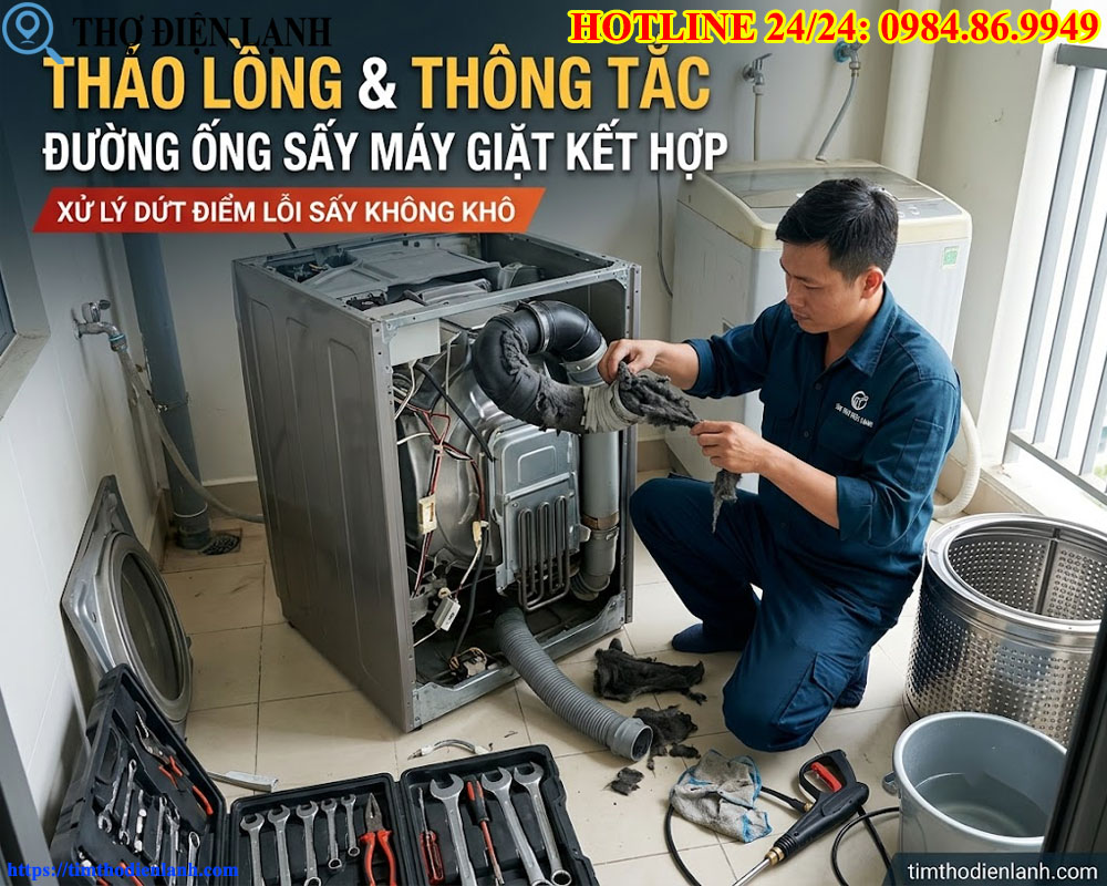 Tháo Lồng Và Thông Tắc Đường Ống Sấy Máy Giặt
