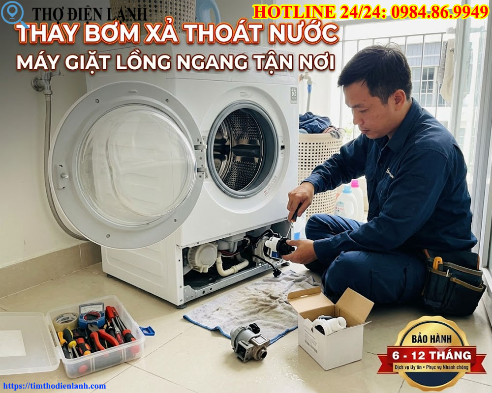 Thay Bơm Xả Thoát Nước Máy Giặt Lồng Ngang
