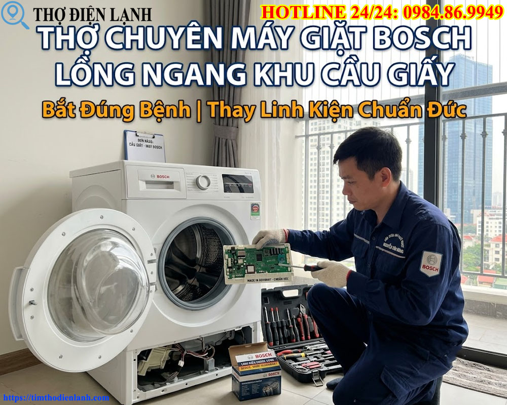 Thợ Chuyên Máy Giặt Bosch Lồng Ngang Khu Cầu Giấy